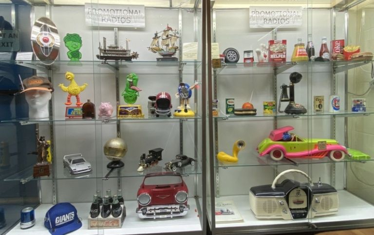 Every item in this cabinet is a novelty radio. They became very popular when the helped to make radios much smaller.