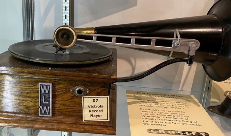 First broadcast over WLW radio was from this Victrola.