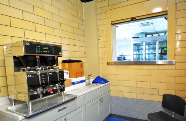 Block Pavilion serving windoe from food prep.